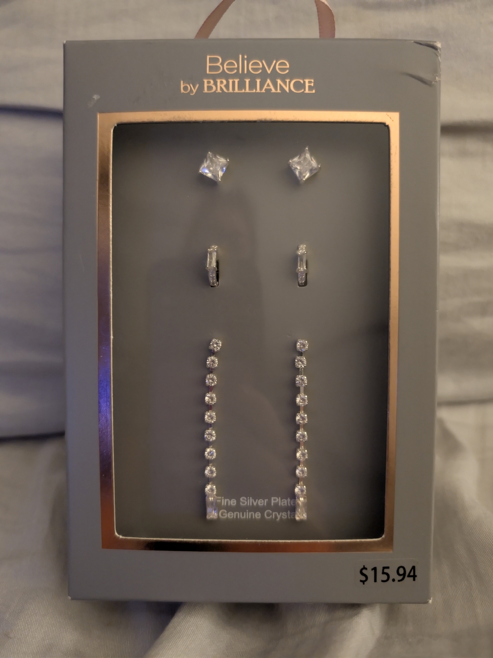 Silver Crystal Earring Set - Clear